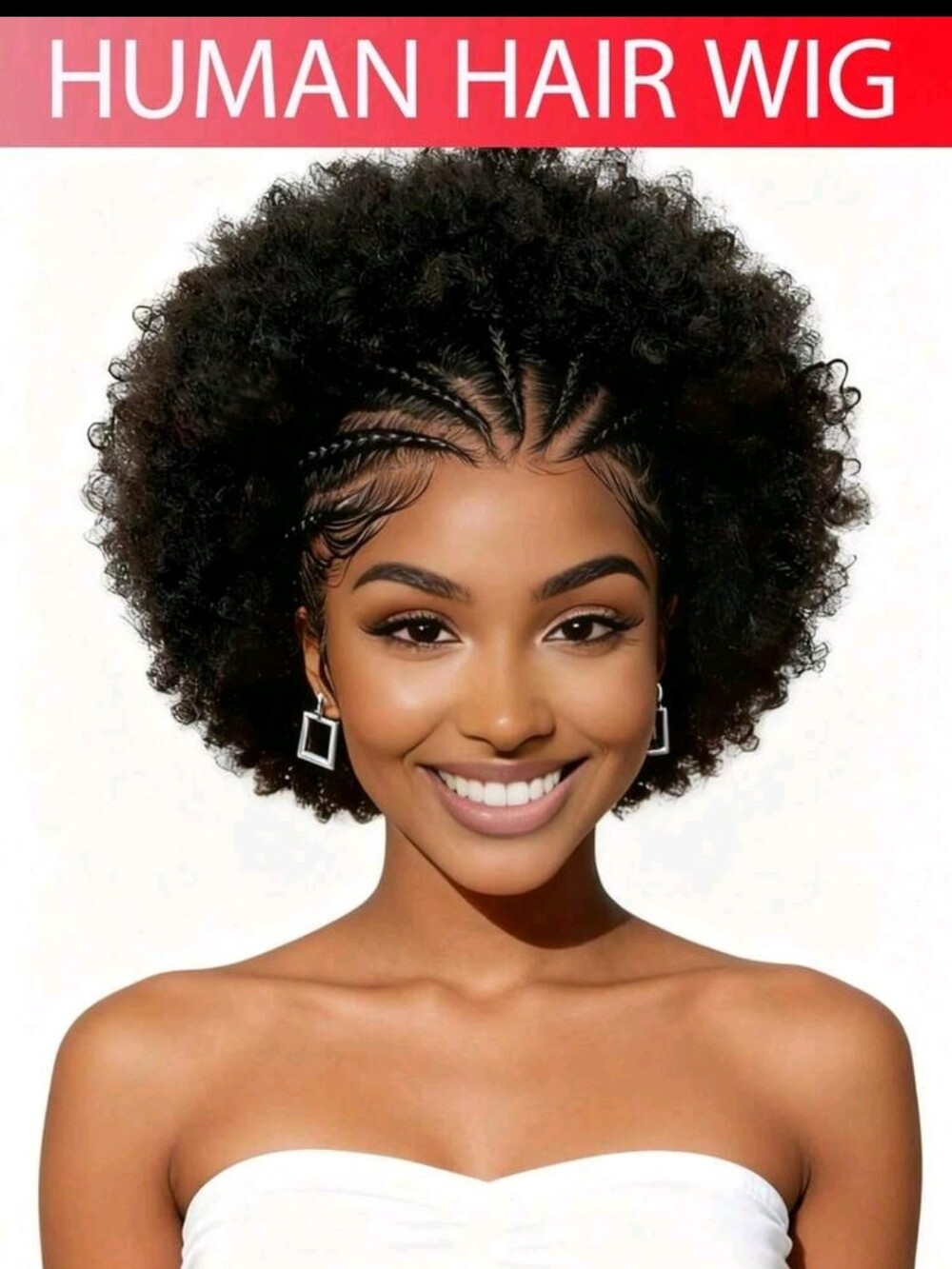 Natural Black HUMAN HAIR  Afro Curly  Braid Wig - Women Hair 8 INCHES